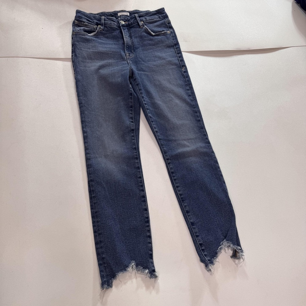 Good American Skinny Jeans Womens 4/27 Blue Med Wash High Rise Frayed Hem 27x27